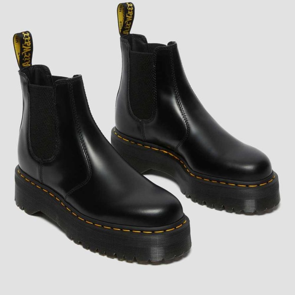 DR. MARTENS 2976 Quad Platform Black Polished Smooth Woman's Chelsea Boots- 6